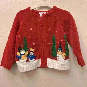 2nd step vintage snowman embroidered full zip chenille Christmas sweater sz 18mo
